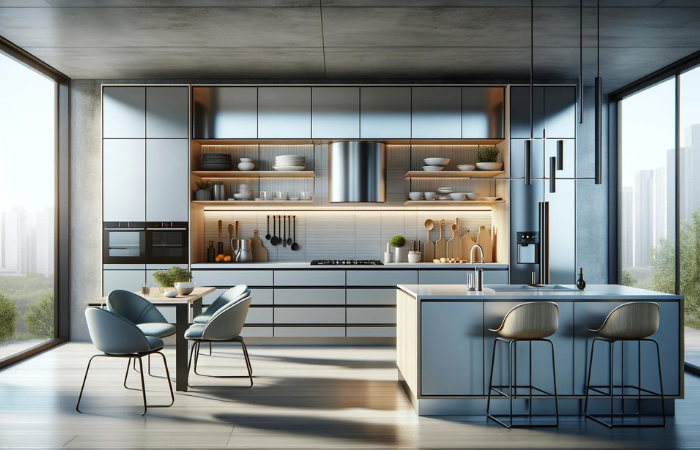 A sleek and modern contemporary kitchen cabinets with stylish cabinets, perfect for any home